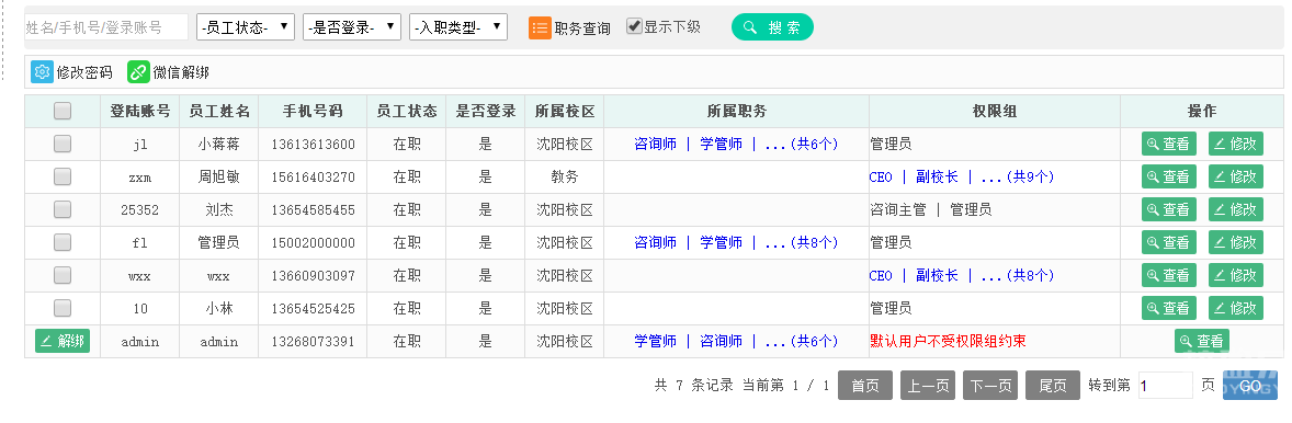 员工管理权限分配