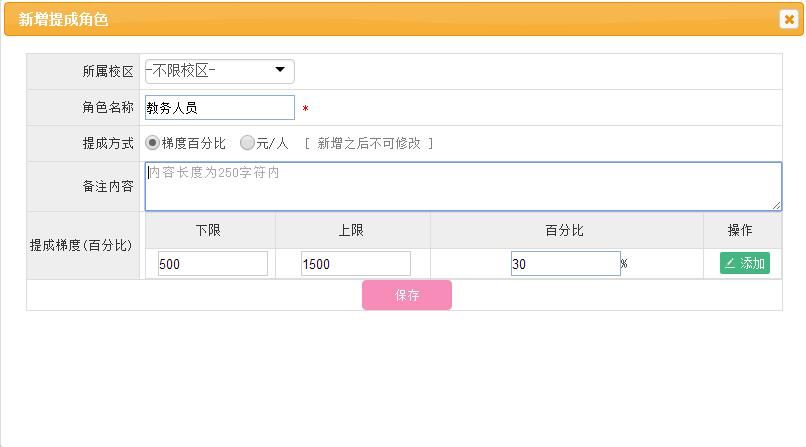 培训系统中新增员工提成角色